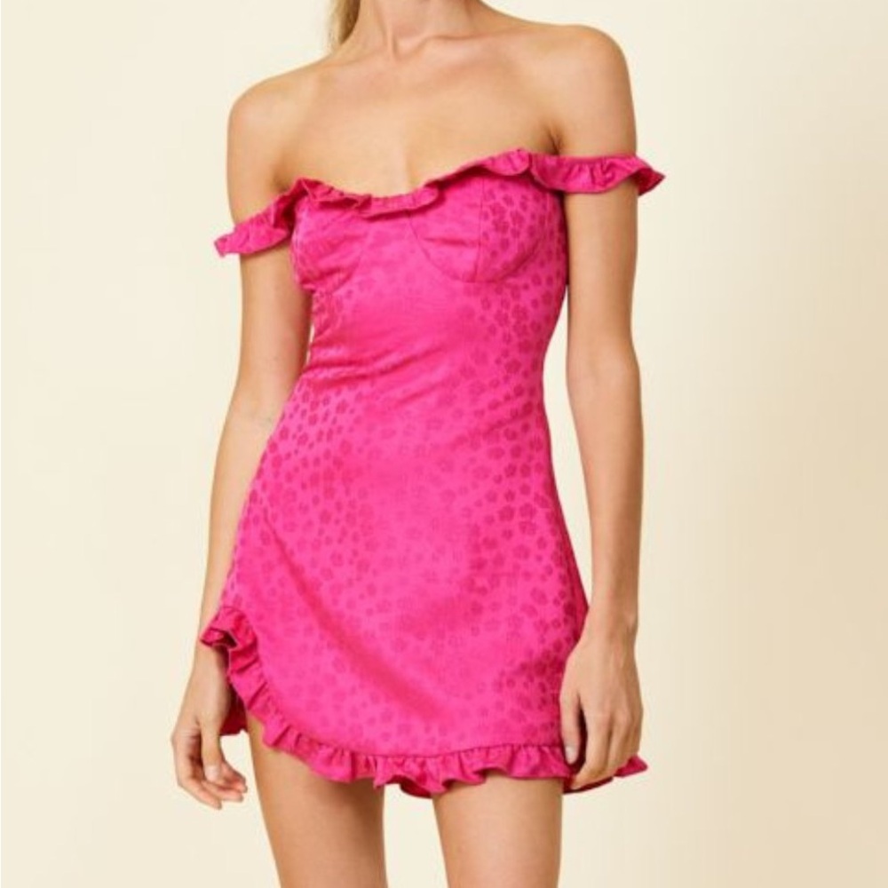 Line and Dot Pink Floral Ruffle Dress